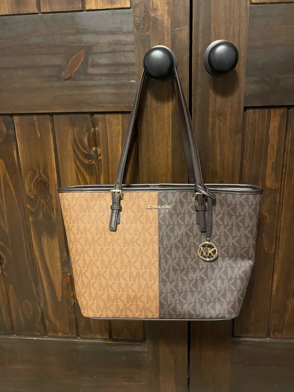 Michael Kors Two-Tone Brown/Beige Signature MK Tote